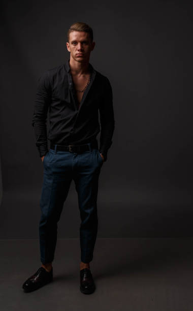 black shirt with blue pants