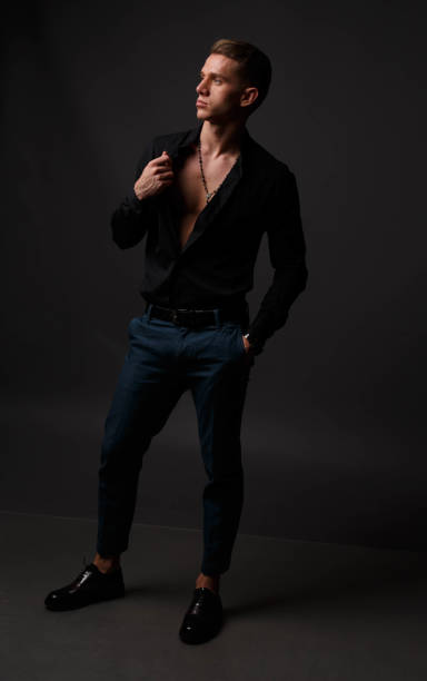 black shirt with blue pants