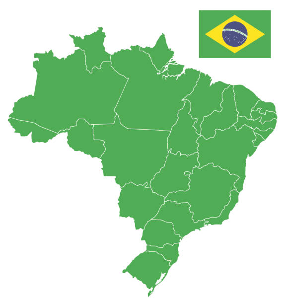 ilustraciones, imágenes clip art, dibujos animados e iconos de stock de mapa con bandera de brasil - brazil map rio de janeiro sao paulo