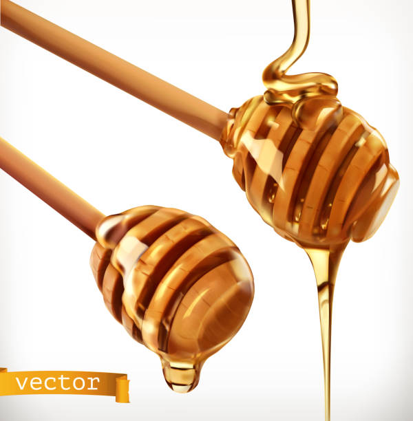 illustrazioni stock, clip art, cartoni animati e icone di tendenza di cenato al miele. set di icone vettoriali realistiche 3d - honey dipper