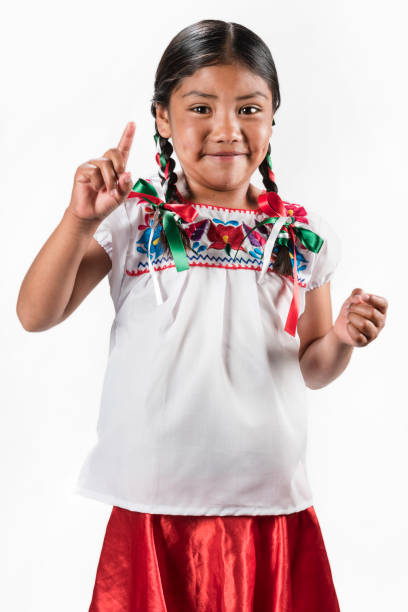istock Hispanic girl with native embroidered blouse 945824244