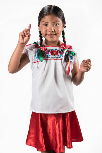 istock Hispanic girl with native embroidered blouse 945824668