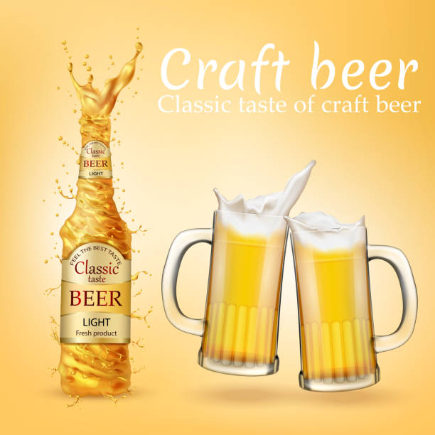 illustrazioni stock, clip art, cartoni animati e icone di tendenza di poster di birra artigianale realistico vettoriale, banner pubblicitario - swirl beer