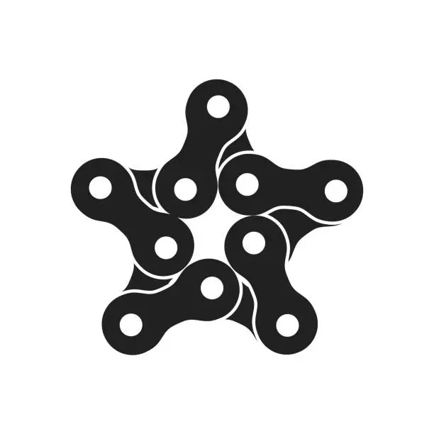 Vector illustration of Vector Five Pointed Star Made of Bike or Bicycle Chain