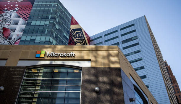 Exterior Of The Microsoft Building In Downtown Detroit Michigan Detroit, Michigan, USA - March 20, 2018: Exterior of the Microsoft Tech Center in downtown Detroit Michigan. microsoft stock pictures, royalty-free photos & images