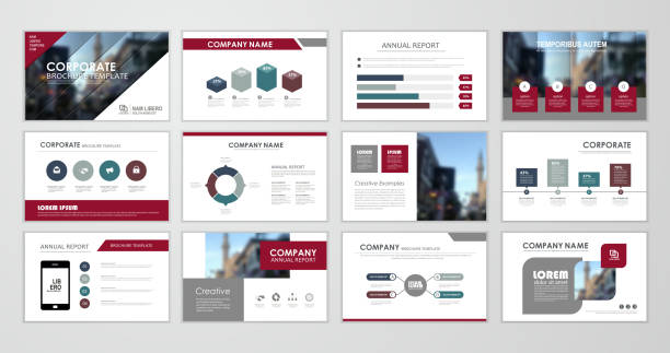 Brochure design set Red abstract presentation slide templates. Infographic elements template  set for web, print, annual report brochure, business flyer leaflet marketing and advertising template. Vector Illustration newspaper headline photos stock illustrations