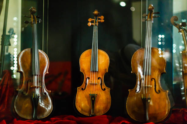 violin in vintage style on wood background