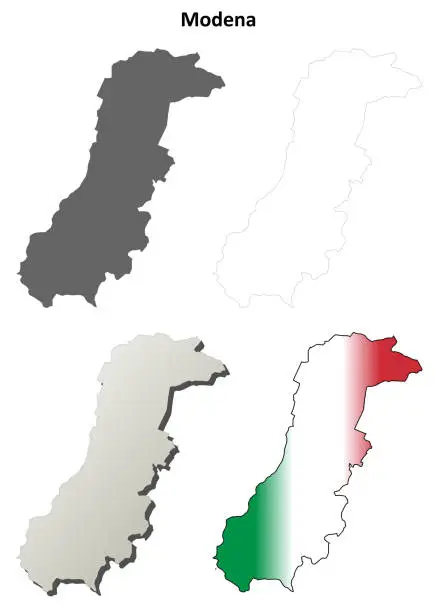 Vector illustration of Modena blank detailed outline map set