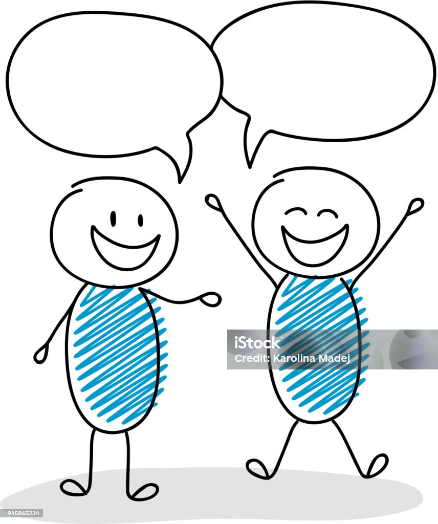 Cartoon Stickmen Chat With Empty Speech Balloons Happy And Excited  Expression Vector Stock Illustration - Download Image Now - iStock