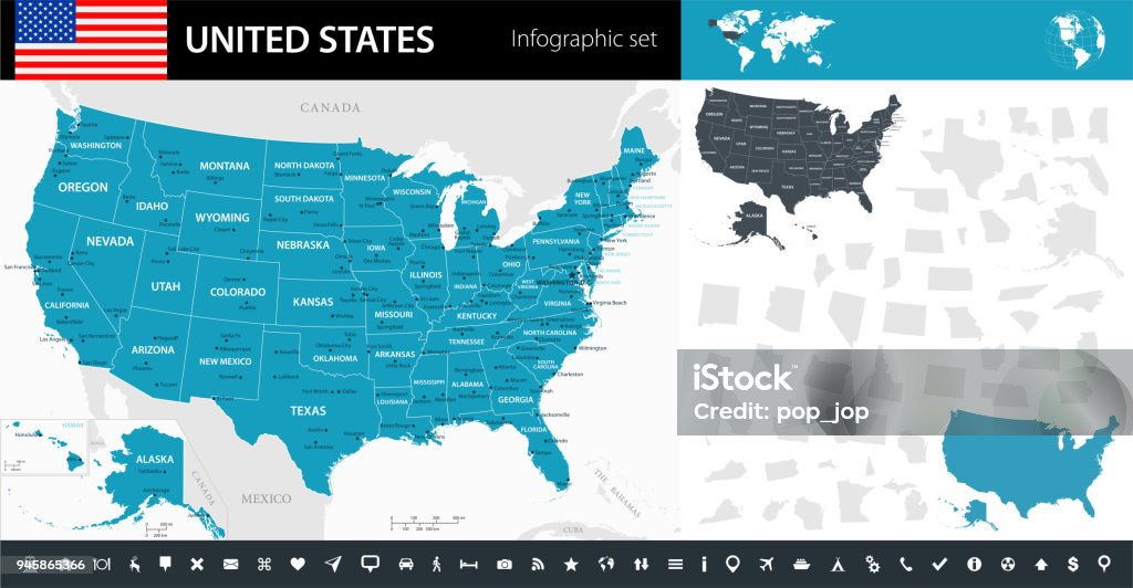 Map of United States - Infographic Vector Map of United States - Infographic Vector illustration Map stock vector