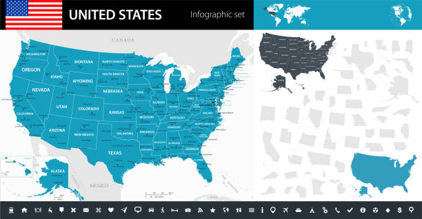 Map of United States - Infographic Vector Map of United States - Infographic Vector illustration san francisco flag stock illustrations