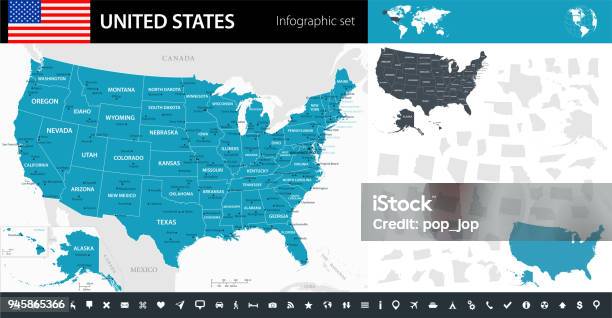 Map Of United States Infographic Vector Stock Illustration - Download Image Now - Map, Vector, North America