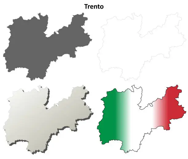 Vector illustration of Trento blank detailed outline map set