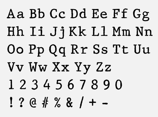 Vector typewriter font. Vector typewriter font. Vintage grunge alphabet. Old destroyed printed letters typewriter stock illustrations