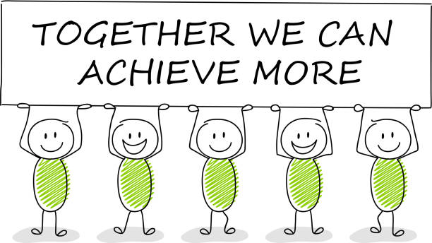 istock Hand drawn concept of stickman with business text: together we can achieve more. Vector. 945878200