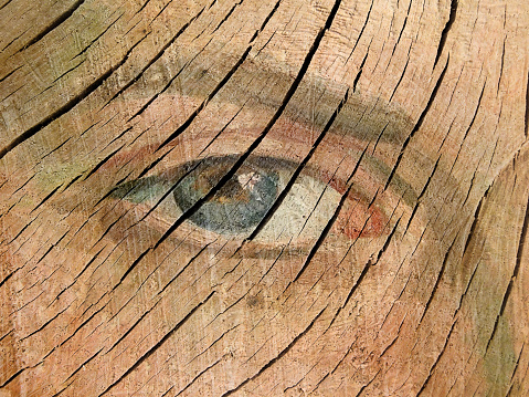 Textured and Painted Eye on Wood