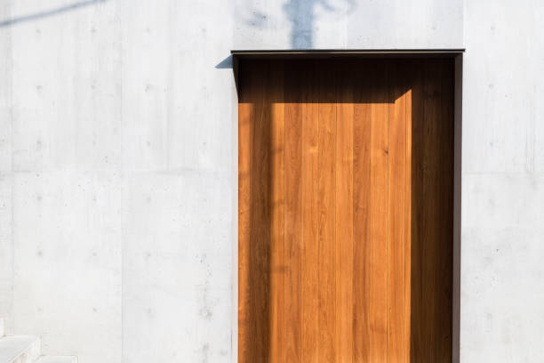 modern minimal design of wooden door and concrete wall ,architecture design detail