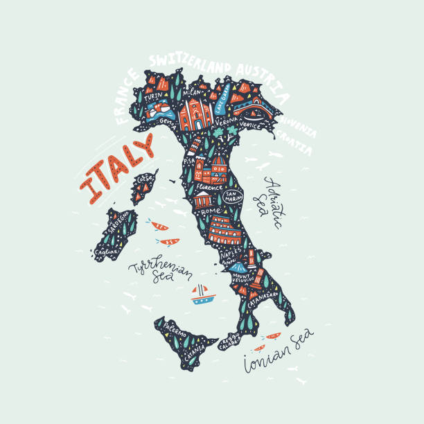 illustrazioni stock, clip art, cartoni animati e icone di tendenza di mappa di disegno a mano dell'italia - italy map