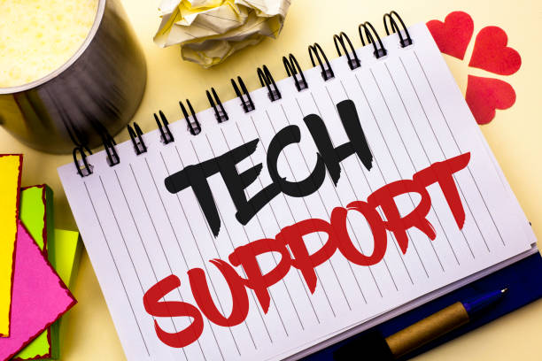 istock Writing note showing  Tech Support. Business photo showcasing Help given by technician Online or Call Center Customer Service written on Notebook Book on the plain background Cup Pen Hearts 945899008