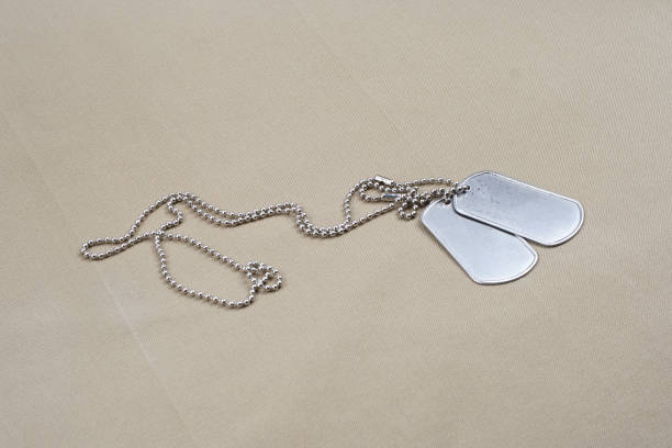 istock Dog tags on desert camouflage uniform 945902354
