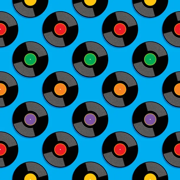 Vector illustration of Vinyl Record Albums Seamless Pattern