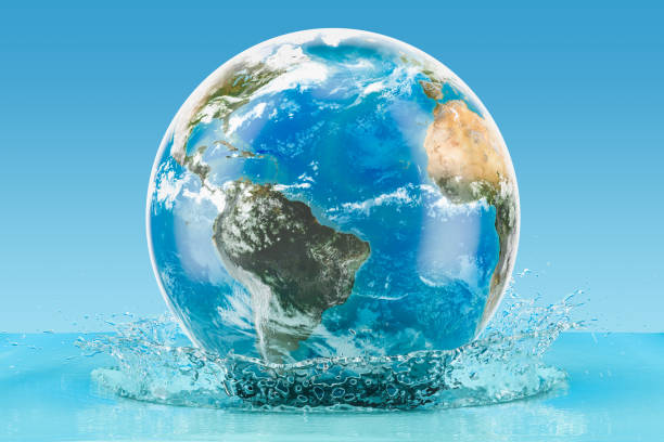 istock Earth Globe with water splash on the blue background, 3D rendering. 945905354