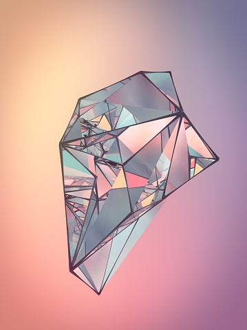 Cristal poligonal sobre fondo coloreado. Antecedentes para su diseño. Render 3D photo