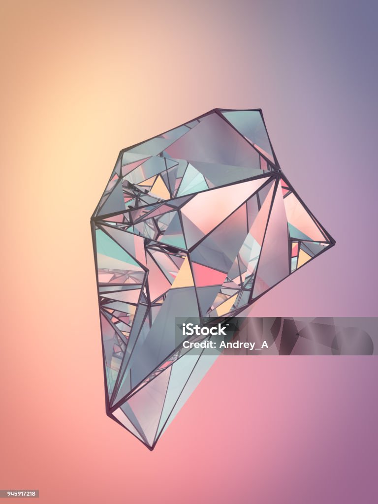 Polygonal crystal on colored backdrop. Abstract background for your design. 3d rendering Polygonal shiny crystal on colored backdrop. Abstract background for your design. 3d rendering Crystal Stock Photo