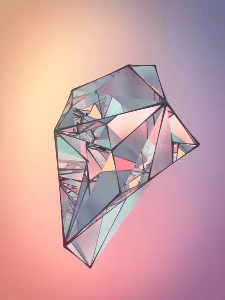 Photo of Polygonal crystal on colored backdrop. Abstract background for your design. 3d rendering