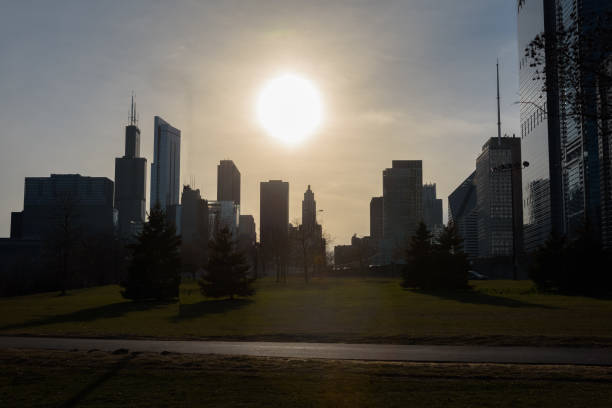istock Downtown Chicago Silhouette shot during sunset 945924180