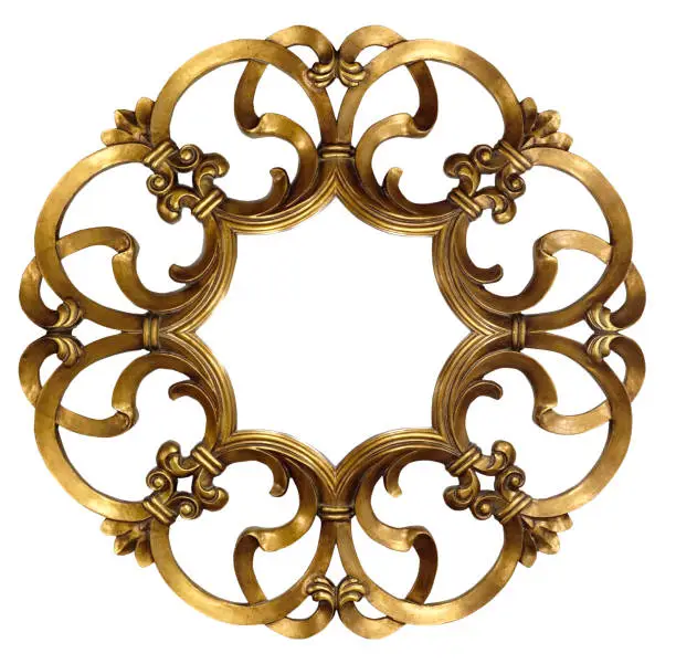 Elegant gold mirror frame. Isolated.