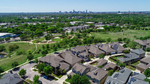 istock New development suburb houses with Solar Panels in Austin , Texas - Aerial View - 945938132