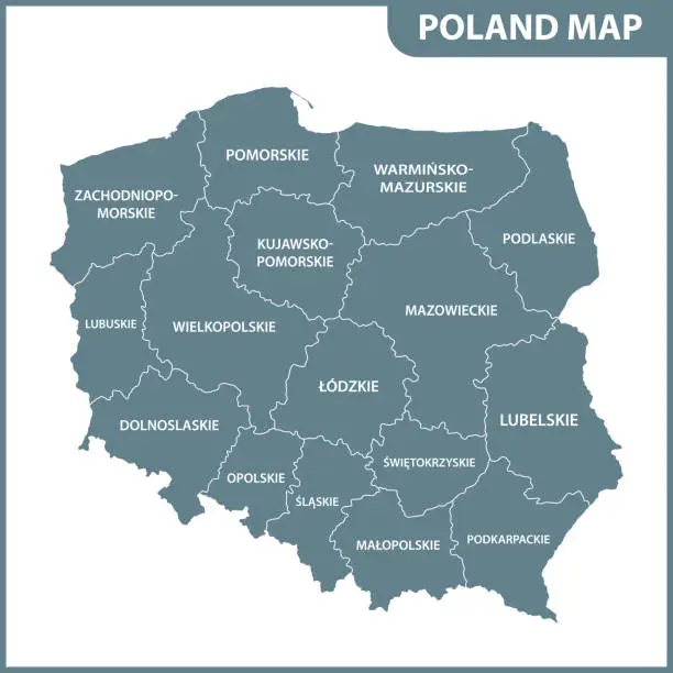 Vector illustration of The detailed map of Poland with regions or states