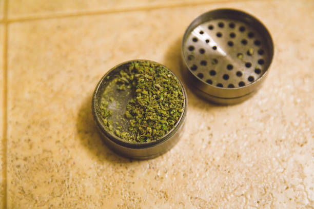 Cannabis Grinder with Ground Buds stock photo