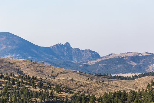 Rocky mountain peaks and rolling hills near Helena, Montana, USA.