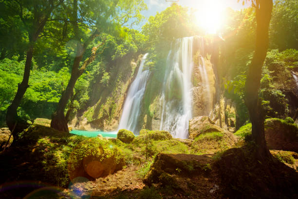 Beautiful Cikaso waterfall landscape in tropical forest at Sukabumi, West Java, Indonesia