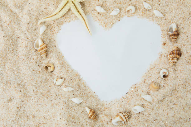 istock Heart shape on the sand beach 945951138
