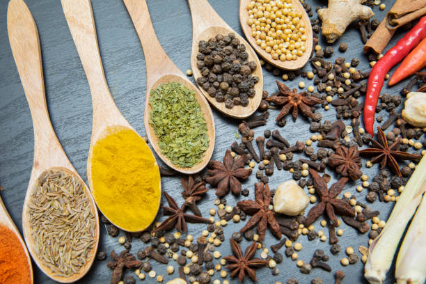 istock Various herbs and spices in wooden spoons 945951210