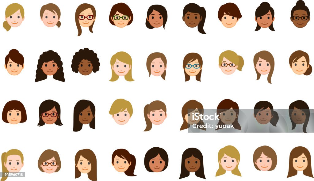 Icoane cu fețe feminine - vector de stoc Femei fără redevențe Icoane cu fețe feminine - vector de stoc Femei fără redevențe