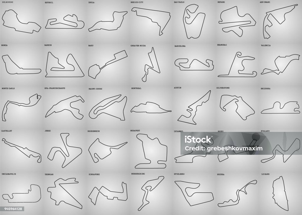 set of grand prix race track. set of grand prix race track. circuit for motorsport and autosport. Vector illustration Sports Track stock vector