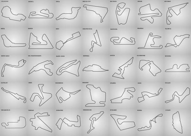 set of grand prix race track. set of grand prix race track. circuit for motorsport and autosport. Vector illustration motor racing track stock illustrations