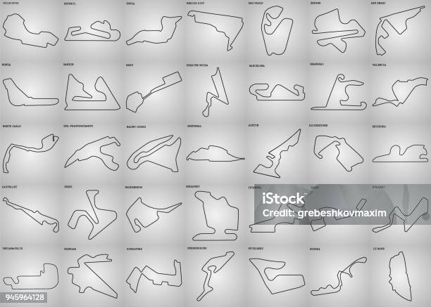 Set Of Grand Prix Race Track Stock Illustration - Download Image Now - Sports Track, Motor Racing Track, Sports Race