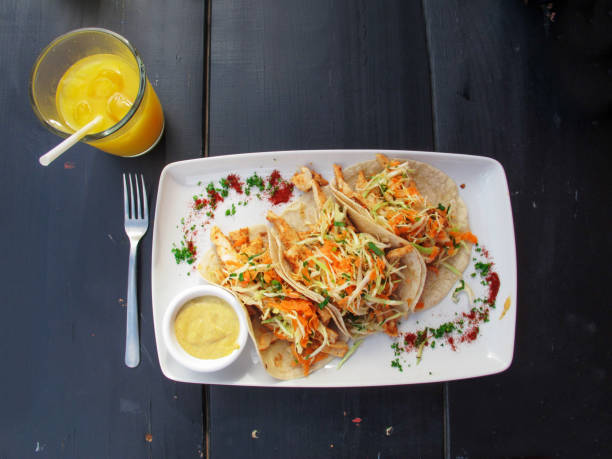 Delicious breakfast tacos in rustic cafe, Isla Mujeres, Mexico