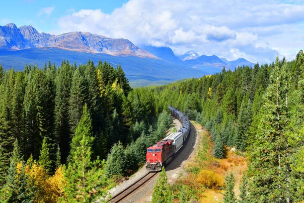istock Train passing famous Morant's curve ,Banff National Park, Canadian 945965962