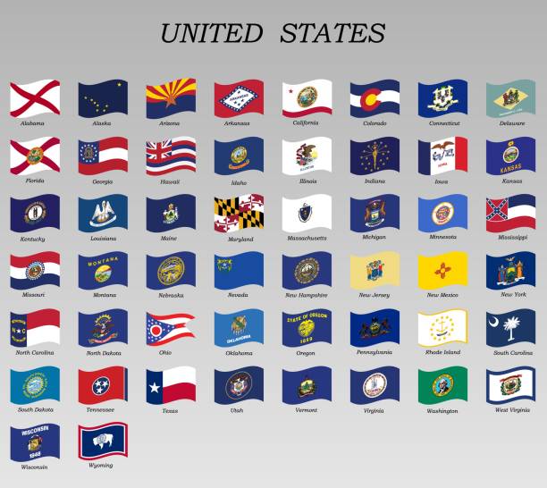 set of waving flags of states of the USA set of waving flags of states of the USA vector illustration arkansas kansas stock illustrations