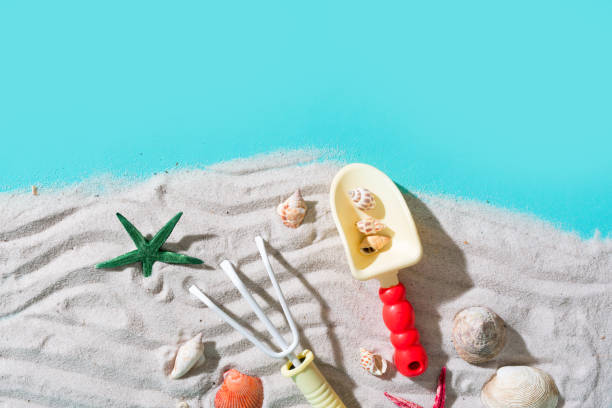 istock Summer beach vacation and accessories on blue background. 945981542