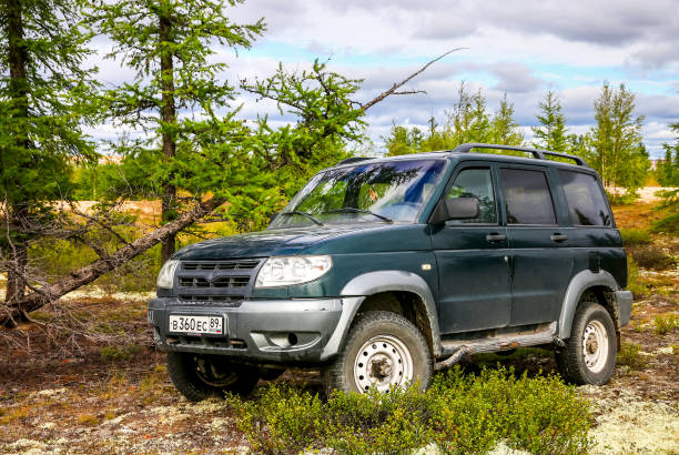 UAZ 3163 Patriot NOVYY URENGOY, RUSSIA - AUGUST 12, 2017: Off-road car UAZ 3163 Patriot at the countryside. uaz 4x4 land vehicle woods stock pictures, royalty-free photos & images