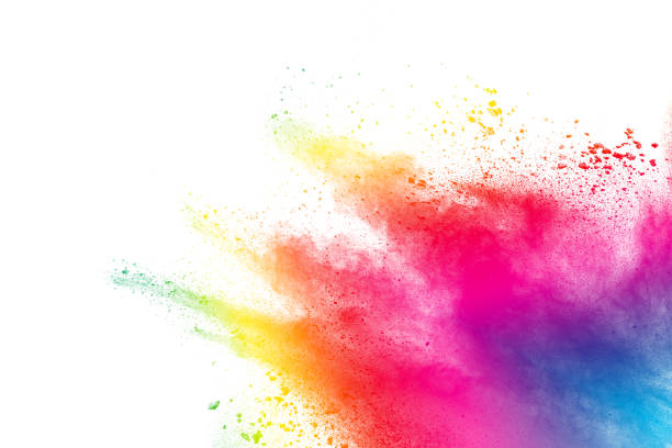 abstract multi color powder explosion on white background.  freeze motion of color dust  particles splashing. painted holi in festival - spray cor imagens e fotografias de stock