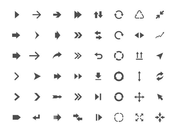 illustrations, cliparts, dessins animés et icônes de ensemble d'icônes de flèche - interface icons push button downloading symbol