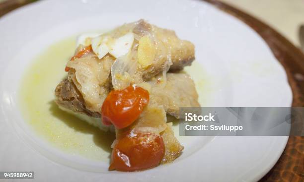 Baccalã In Pan Stock Photo - Download Image Now - Baked, Barbecue - Meal, Bell